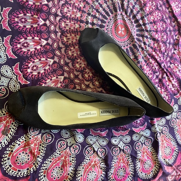 2/$20 Steve Madden Leather Suede Wedge Slip On Heels Cutout Open Toe 11M Shoes - Picture 7 of 11